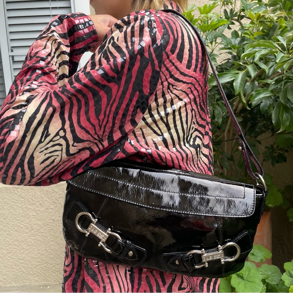 Dolce & Gabbana Vintage Y2K black/silver patent leather shoulder bag/clutch